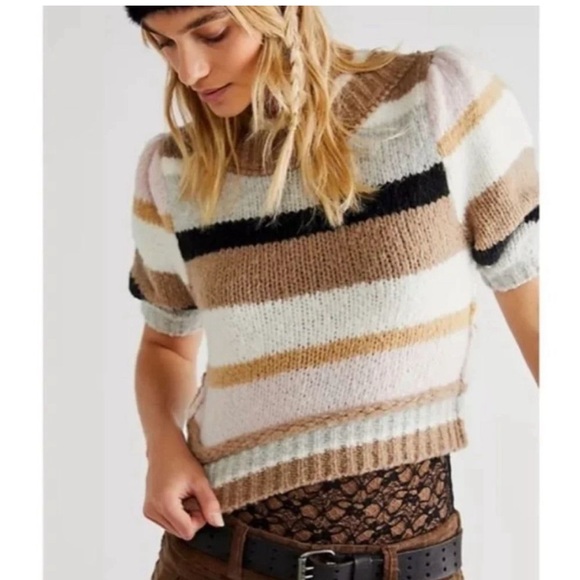 Free People Sweaters - Free People Foxy Stripe Pullover Size S Cropped Short Sleeve